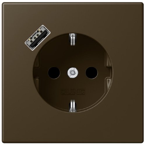 Розетка с заземлением +1хUSB тип A без рамки Jung LS990 metal 1-м. античная латунь фото Розетка с заземлением +1хUSB тип A без рамки Jung LS990 metal 1-м. античная латунь картинка